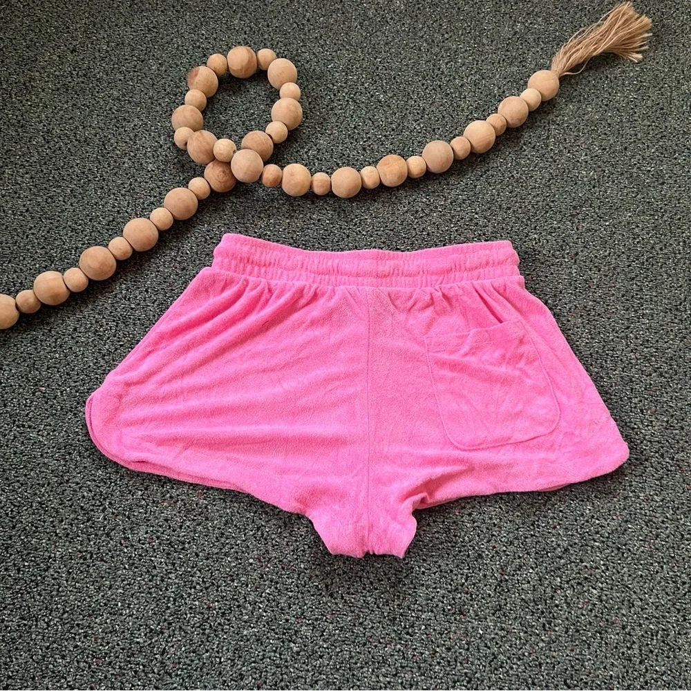 Bright Neon Pink Terrycloth Lightweight Casual Comfy Summer Cheeky Booty Shorts